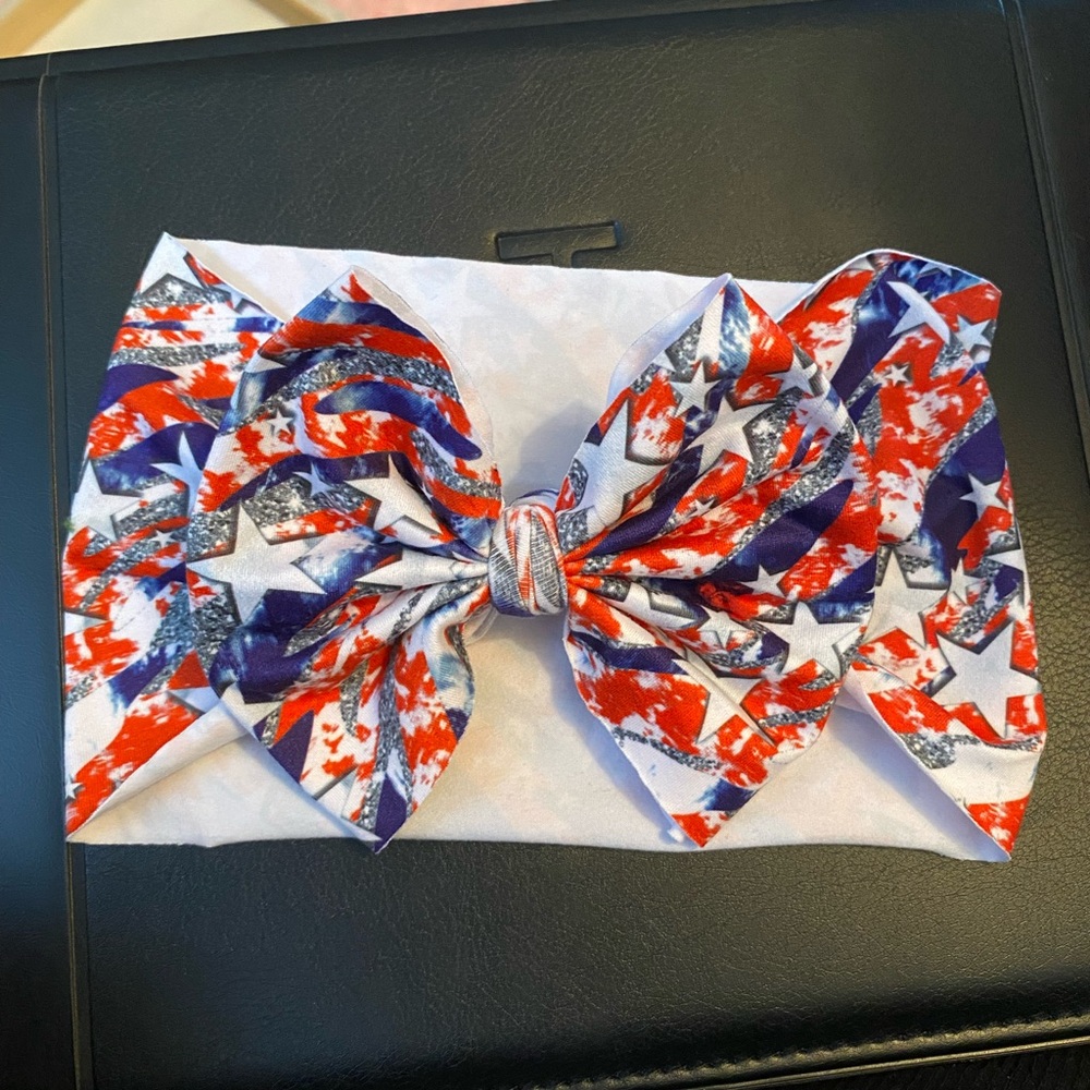 Patriotic Stars and Stripes Kids Headband Bow Hand Crafted